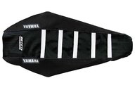 DeCal Works Black Black White with Yamaha logo Gripper Ribbed Seat Covers for 02-22 Yamaha YZ125, YZ250