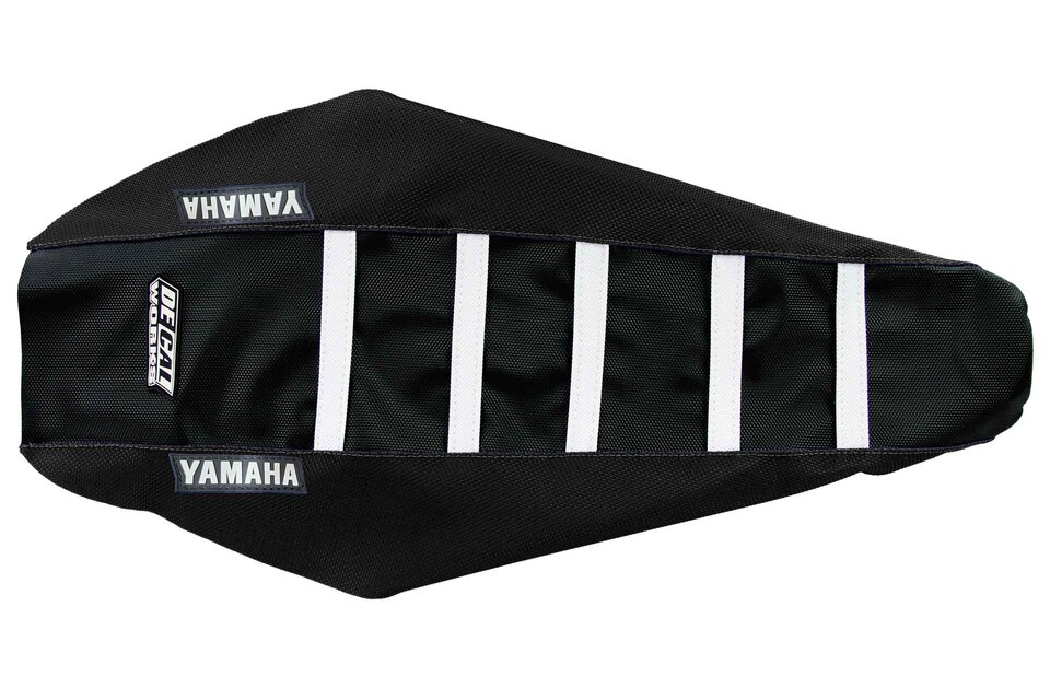 DeCal Works Black Black White with Yamaha logo Gripper Ribbed Seat Covers for 06-09 Yamaha YZ250F, YZ450F dirt bikes