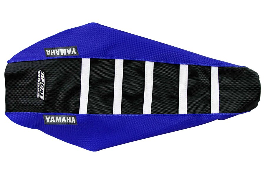 DeCal Works Blue / Black / White Gripper Ribbed Seat Covers for Yamaha