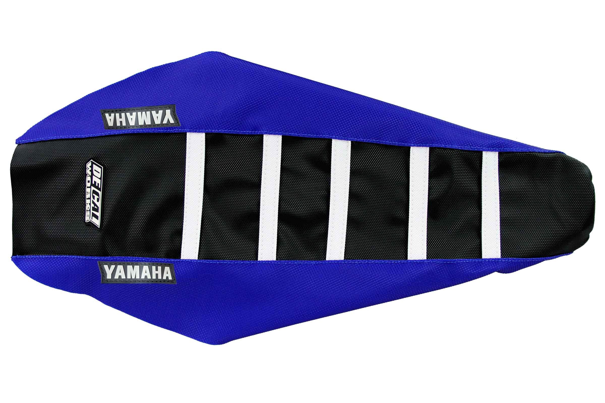 DeCal Works Blue / Black / White Gripper Ribbed Seat Covers for Yamaha  YZ250F, YZ450F | DeCal Works