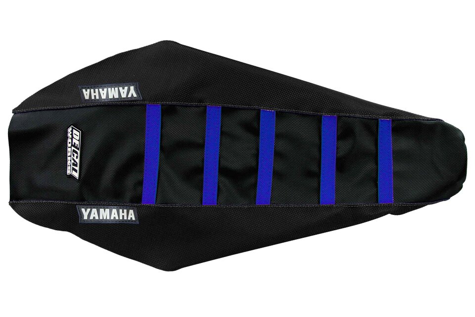 DeCal Works Black Black Blue with Yamaha logo Gripper Ribbed Seat Covers for 02-21 Yamaha YZ85 dirt bikes