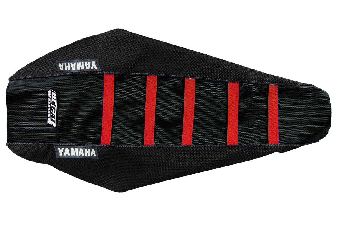 DeCal Works Black Black Red with Yamaha logo Gripper Ribbed Seat Covers for 14-19 Yamaha WRF, YZ250F, YZ450F