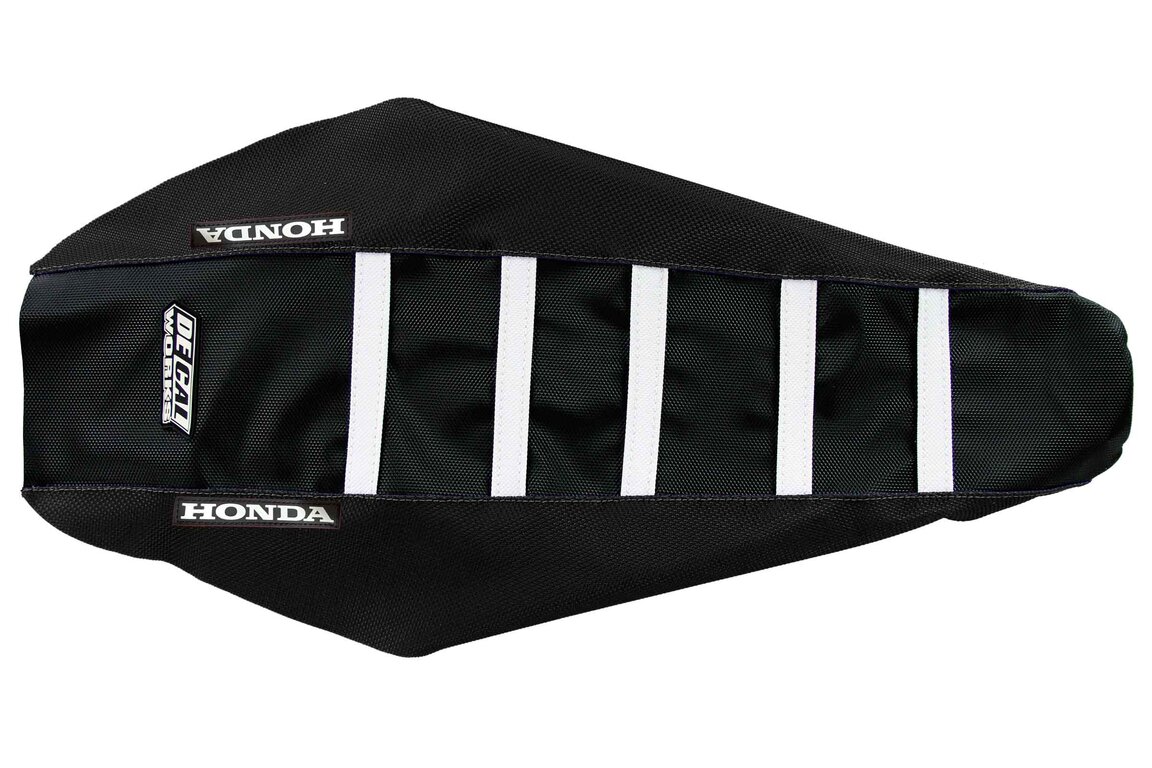 DeCal Works Black Black White with Honda logo Gripper Ribbed Seat Covers for 04-17 Honda CRF250