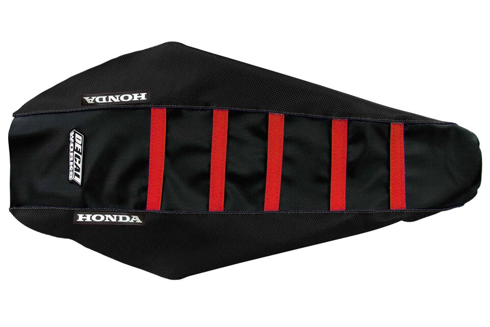 DeCal Works Black Black Red with Honda logo Gripper Ribbed Seat Covers for 09-13 Honda CRF250, CRF450 dirt bikes