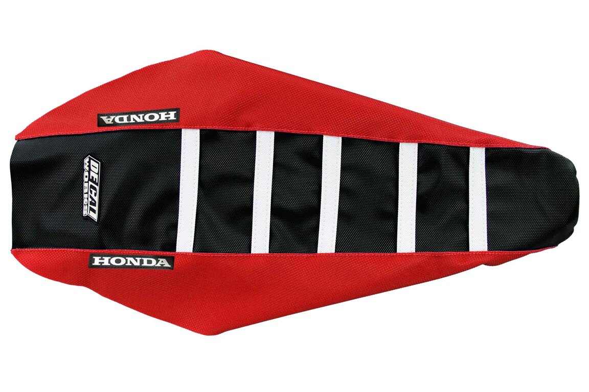 DeCal Works Red Black White with Honda Logo Gripper Ribbed Seat Covers for 04-17 Honda CRF250