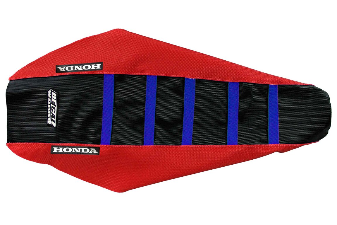 DeCal Works Red Black Blue with Honda logo Gripper Ribbed Seat Covers for 13-17 Honda CRF250, CRF450