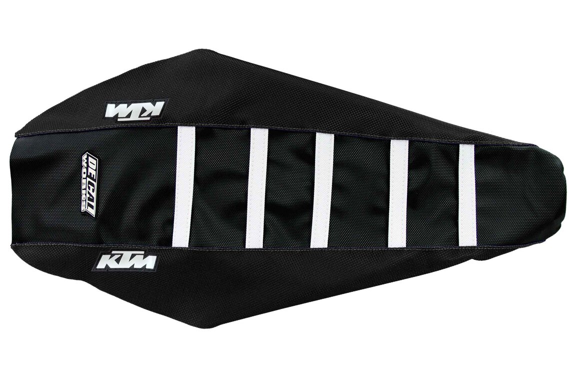 DeCal Works Black Black White with KTM logo Gripper Ribbed Seat Covers for 03-07 KTM EXC, MXC, SX, SXF