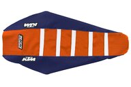 DeCal Works Navy Orange White with KTM logo Gripper Ribbed Seat Covers for 18-23 KTM EXC, EXCF, SMR, SX, SXF, XC, XCF, XCW