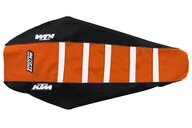 DeCal Works Black Orange White with KTM logo Gripper Ribbed Seat Covers for 18-23 KTM EXC, EXCF, SMR, SX, SXF, XC, XCF, XCW