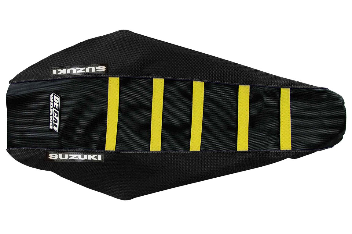 DeCal Works Black Black Yellow with Suzuki logo Gripper Ribbed Seat Covers for 10-18 Suzuki RMZ250