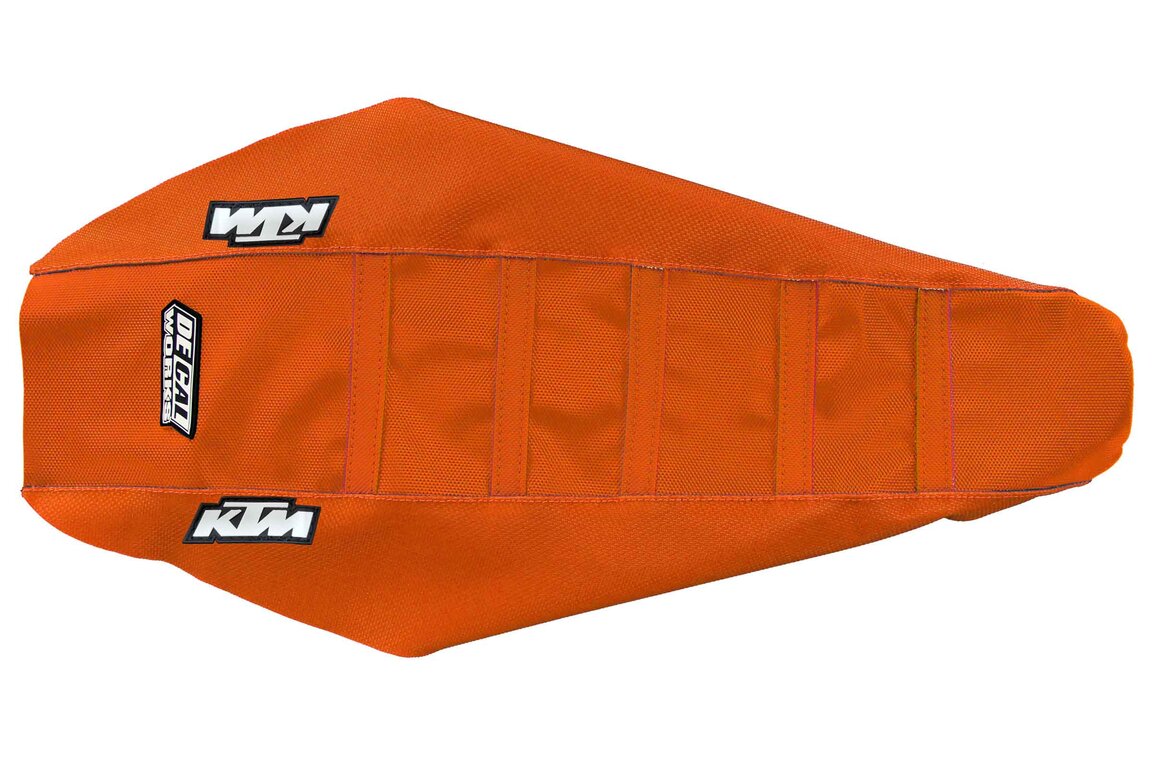 DeCal Works Orange Orange Orange with KTM logo Gripper Ribbed Seat Covers for 22-25 KTM EXCF, SMR, SX, SXF, XC, XCF, XCW, XCW300 Factory Edition, XW