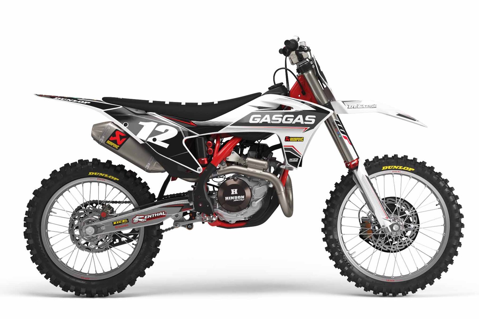 GasGas MC250F White T-12 Series Dirt Bike Graphics Kit