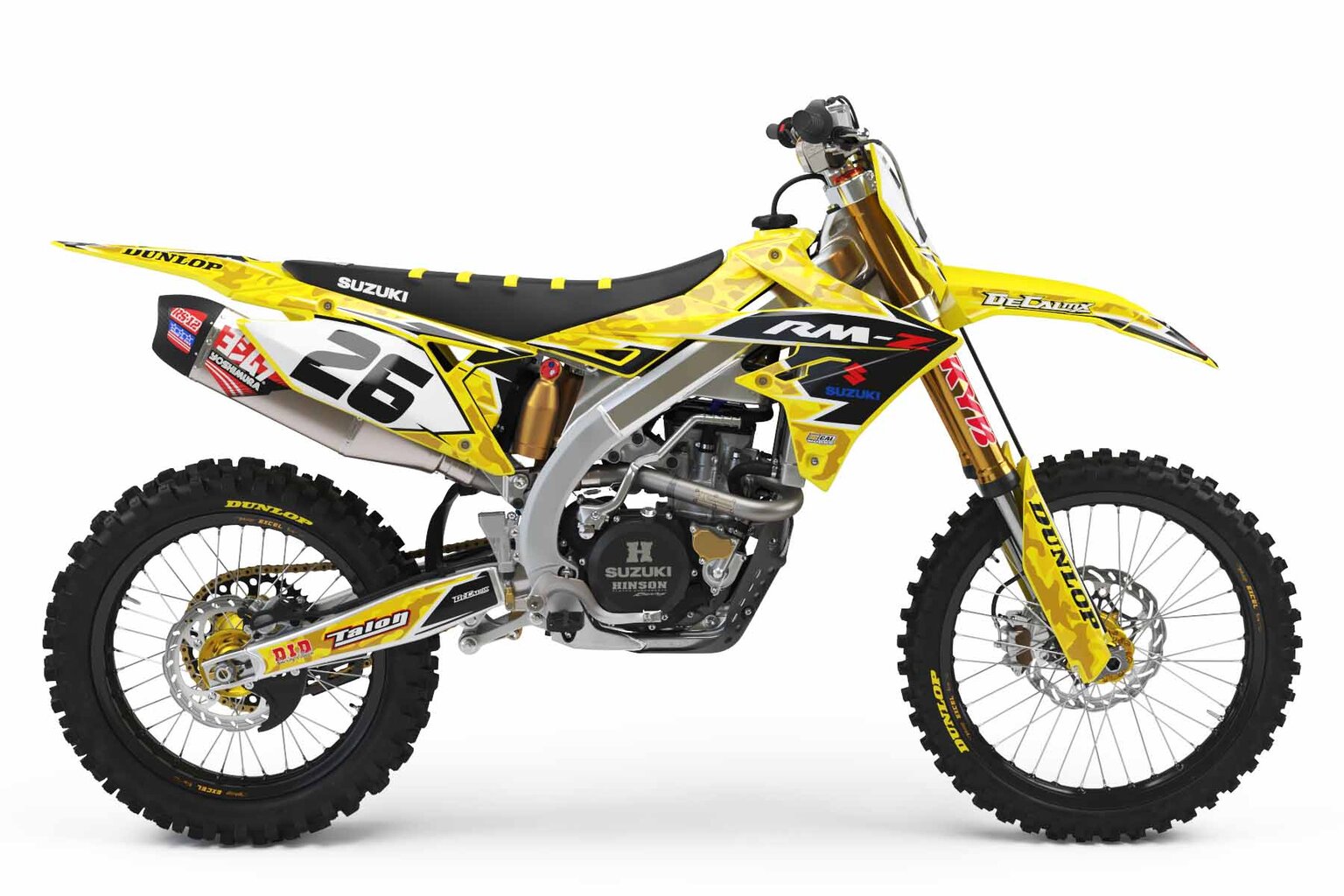 Suzuki RM125 Yellow Traditional Camo Dirt Bike Graphics Kit