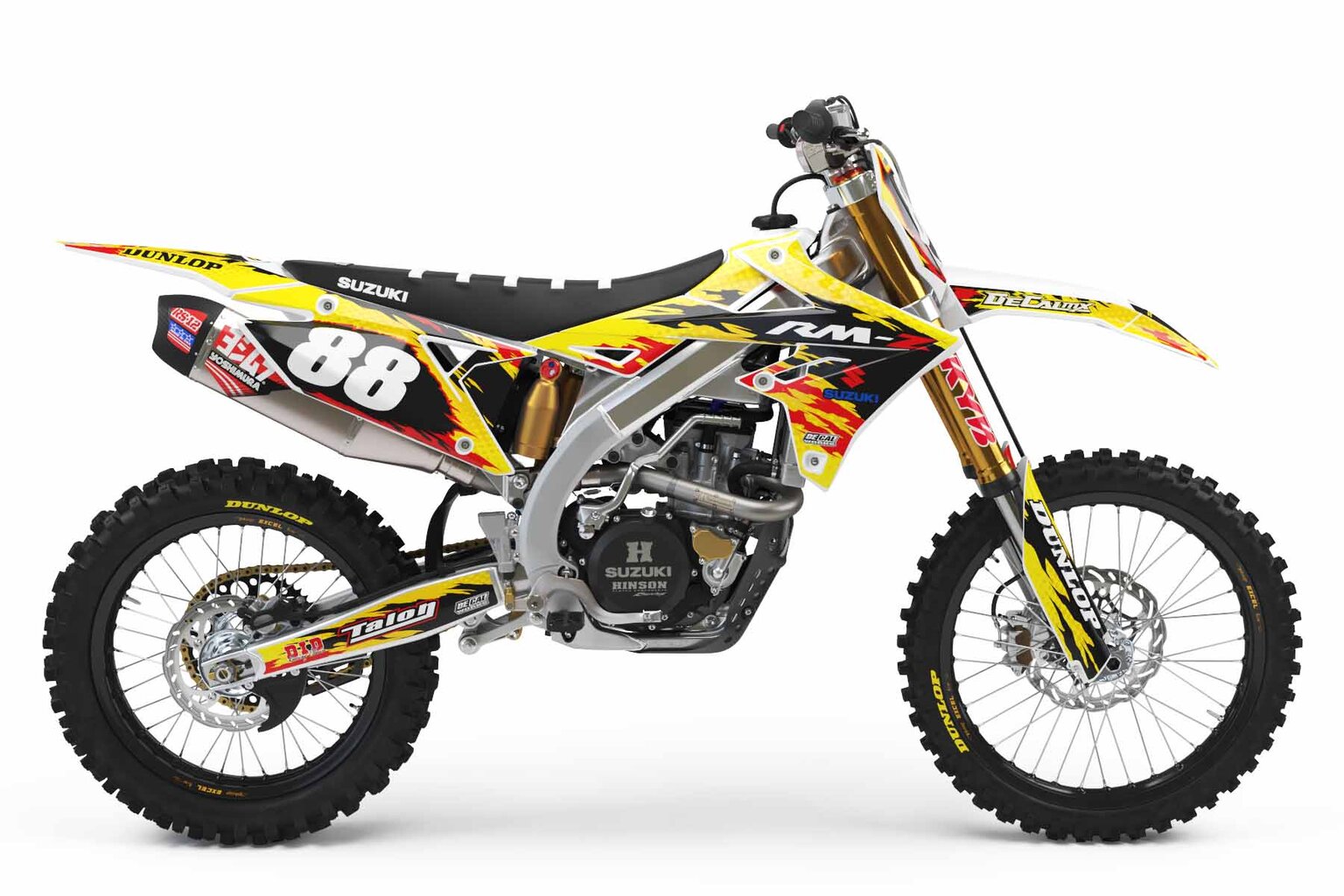 Suzuki RM125 Yellow T-8 Series Dirt Bike Graphics Kit