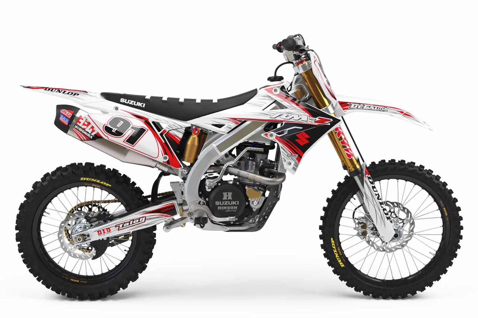 Suzuki RMZ250 White T-9 Series Dirt Bike Graphics Kit