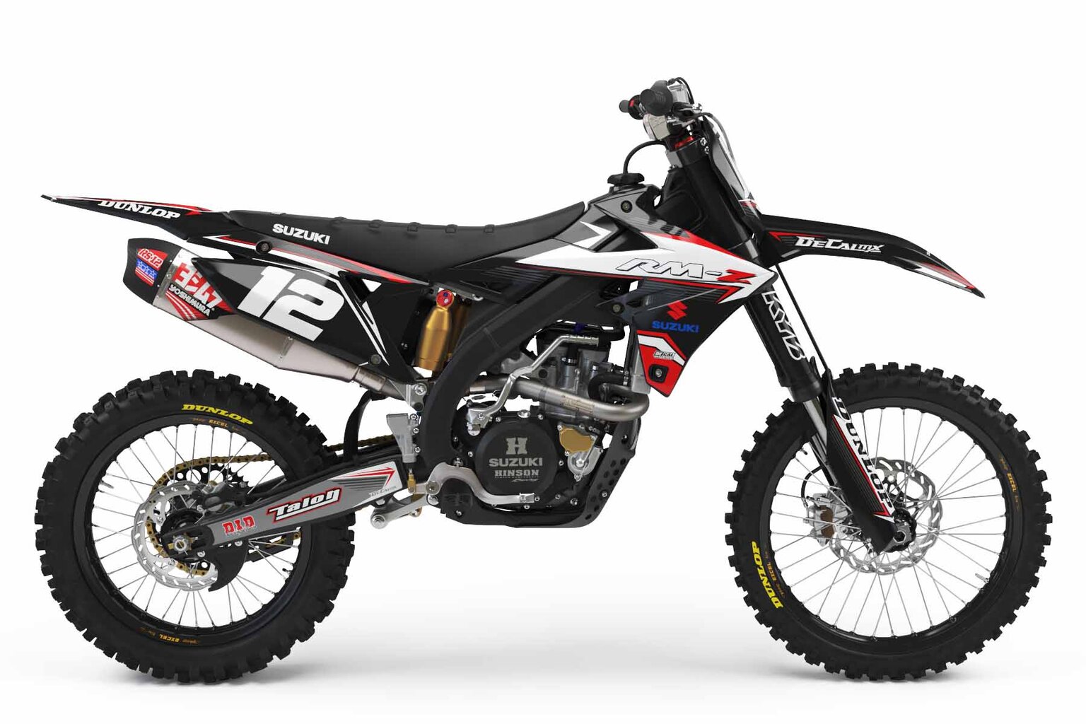 Suzuki RM125 Black T-12 Series Dirt Bike Graphics Kit