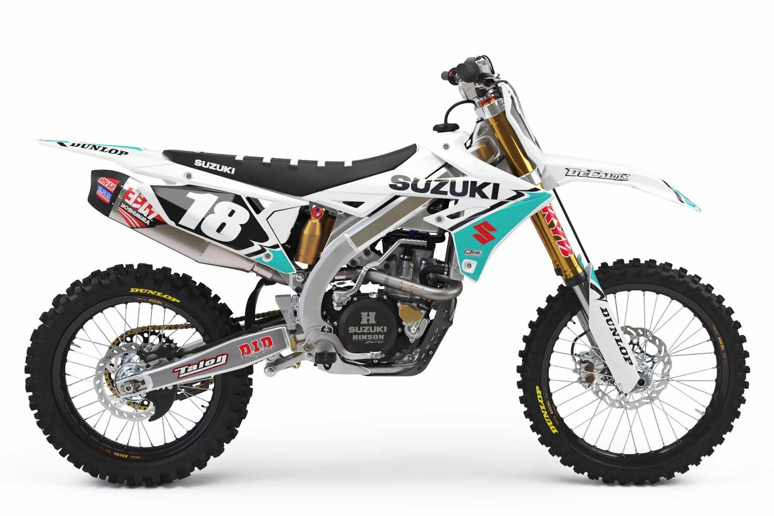 Suzuki RM250 White T-18 Series Dirt Bike Graphics Kit