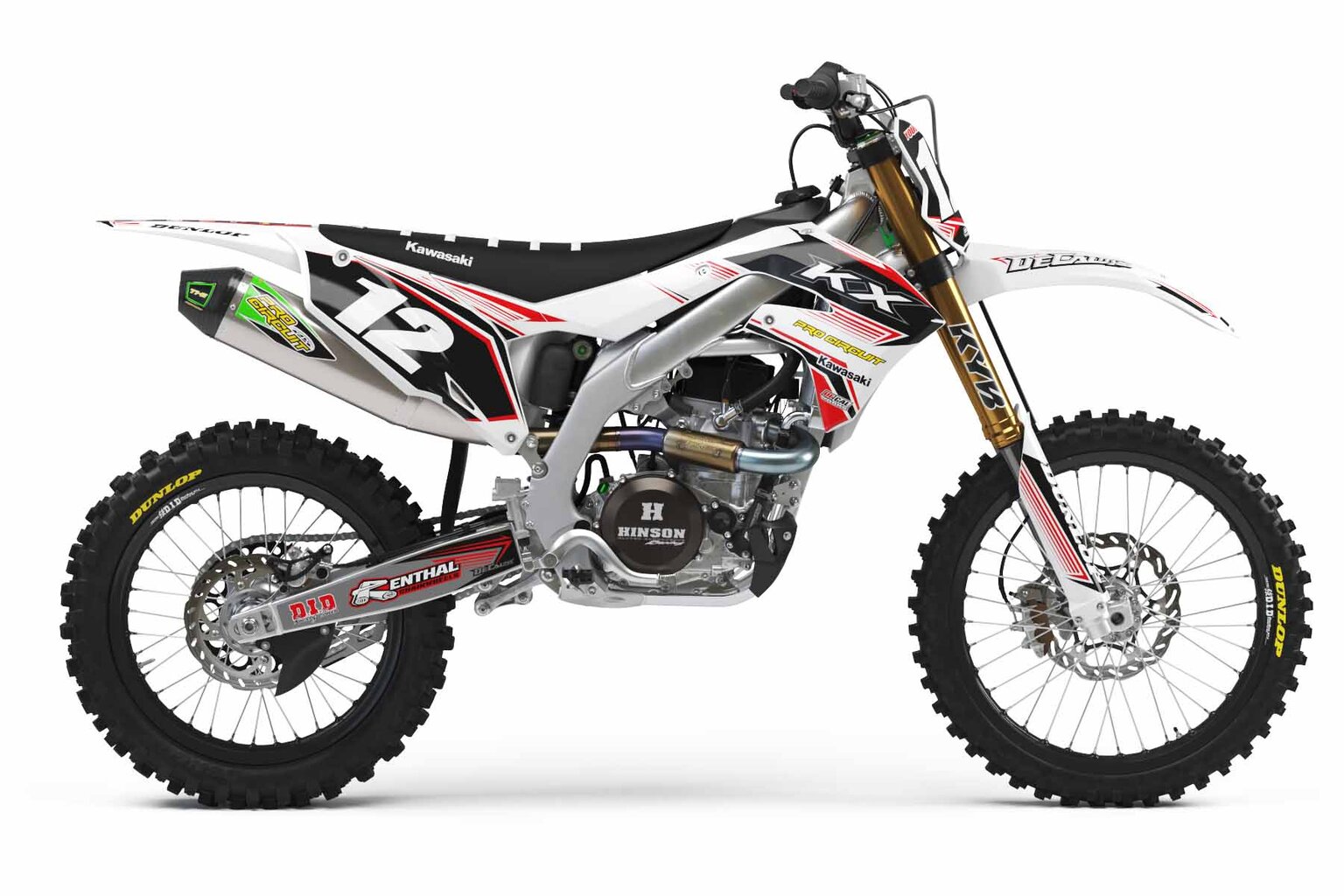 Kawasaki KX125 White T-12 Series Dirt Bike Graphics Kit