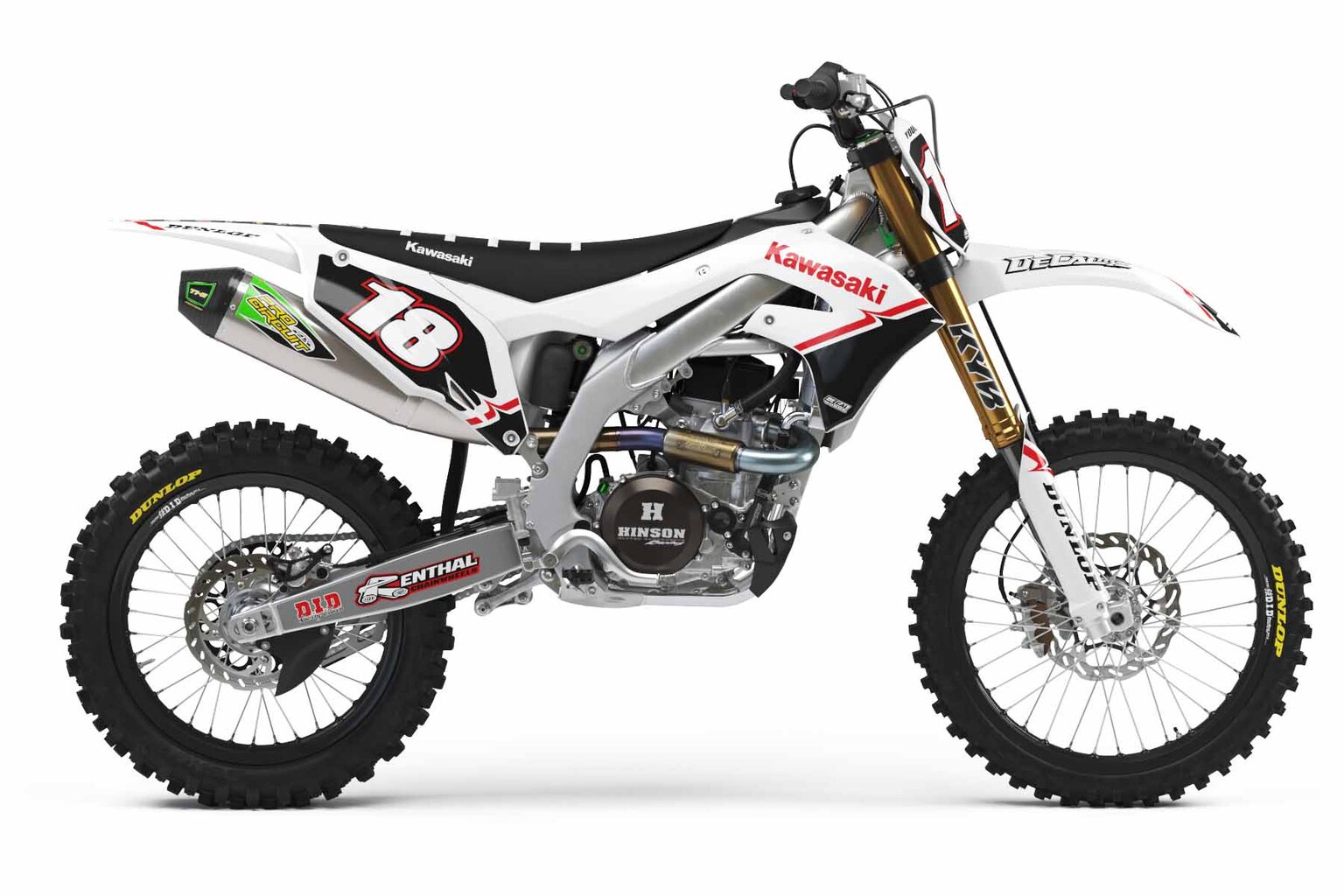 Kawasaki KX250F White T-18 Series Dirt Bike Graphics Kit