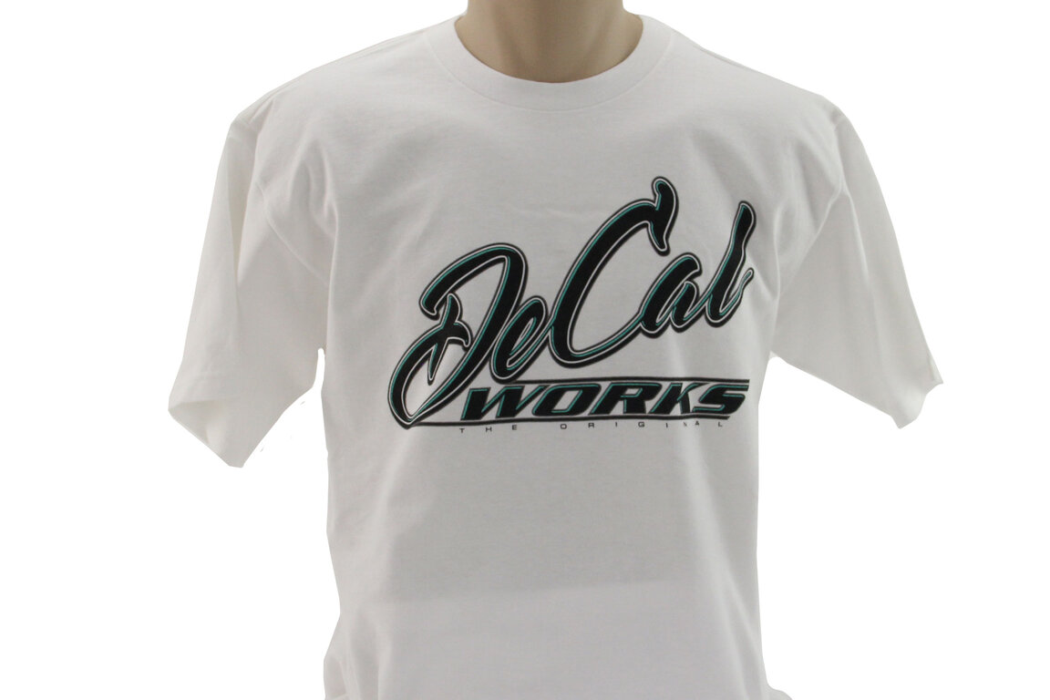 DeCal Works White T-Shirt with Script for   