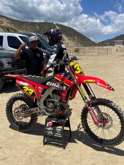 Yellow #33 Number Plate Decals with Red and Yellow Think it. Create It. Dirt Bike Graphics on a Honda CR and CRF Dirt Bike