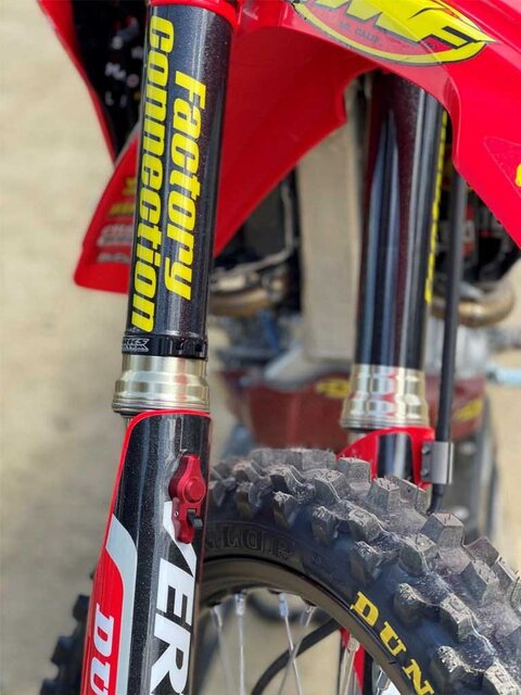 Yellow #33 Number Plate Decals with Red and Yellow Think it. Create It. Dirt Bike Graphics on a Honda CR and CRF Dirt Bike