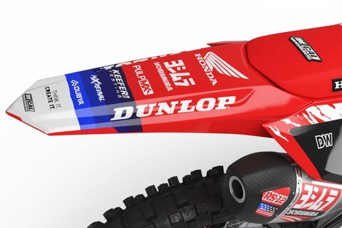 DeCal Works Think It. Create It. Dirt Bike Graphics 224 Design in Red, White and Blue with Officially Licensed Dunlop Logos