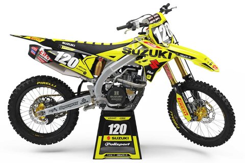 Yellow and black Suzuki RMZ450 Dirt Bike Graphics on Polisport Plastic with Officially Licensed Suziki Logos