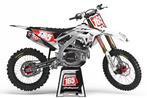 Honda black and white pinstripe Honda custom dirt bike graphics with Officially Licensed Showa Logos