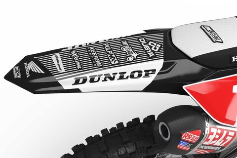 Honda black and white pinstripe Honda custom dirt bike graphics with #165 red number plates