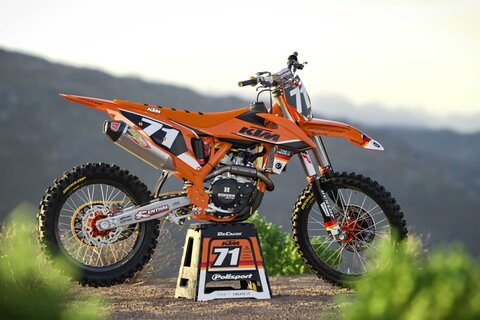 DeCal Works Think It. Create It. Series KTM dirt bike graphics in orange and black with Officially Licensed Pro Circuit Logos