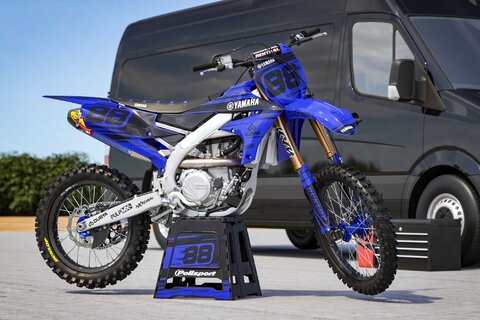 All blue and black MX decals for Yamaha YZF dirt bike on all blue UFO repplacement plastic with Renthal Handlebars