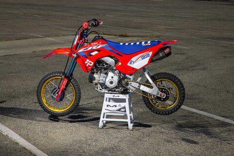 Dubya's Trick Build Honda CRF110 Factory Works Dirt Bike with custom aluminium swingarm