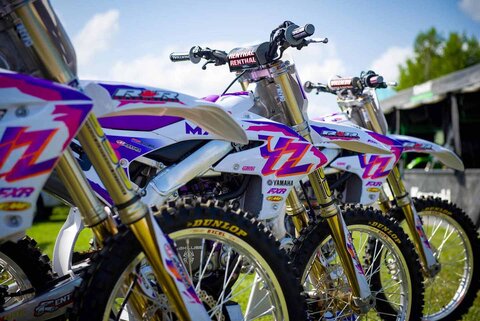 Purple and white throw back yamaha complete dirt bike graphics with  Purple and white 1993 YZ Lineup Damon Bradshaw Era