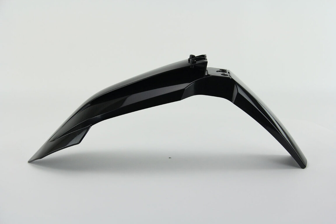 UFO Black Front Fender replacement plastics for 22-25 KTM EXCF, SX, SXF, XC, XCF, XCW, XCW300 Factory Edition, XW dirt bikes 360 view