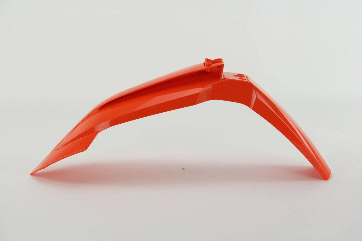 UFO Orange Front Fender replacement plastics for 22-25 KTM EXCF, SX, SXF, XC, XCF, XCW, XW dirt bikes 360 view