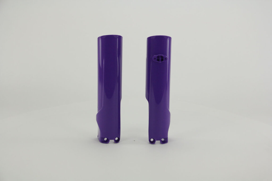 UFO Purple Lower Fork Guards replacement plastics for 22-25 KTM EXCF, SX, SXF, XC, XCF, XCW, XCW300 Factory Edition, XW dirt bikes 360 view