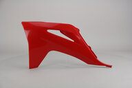 Left Side UFO Red Radiator Shroud Set replacement plastics for 21-23 GasGas EC, EX, EXF, MC, MCF dirt bikes.