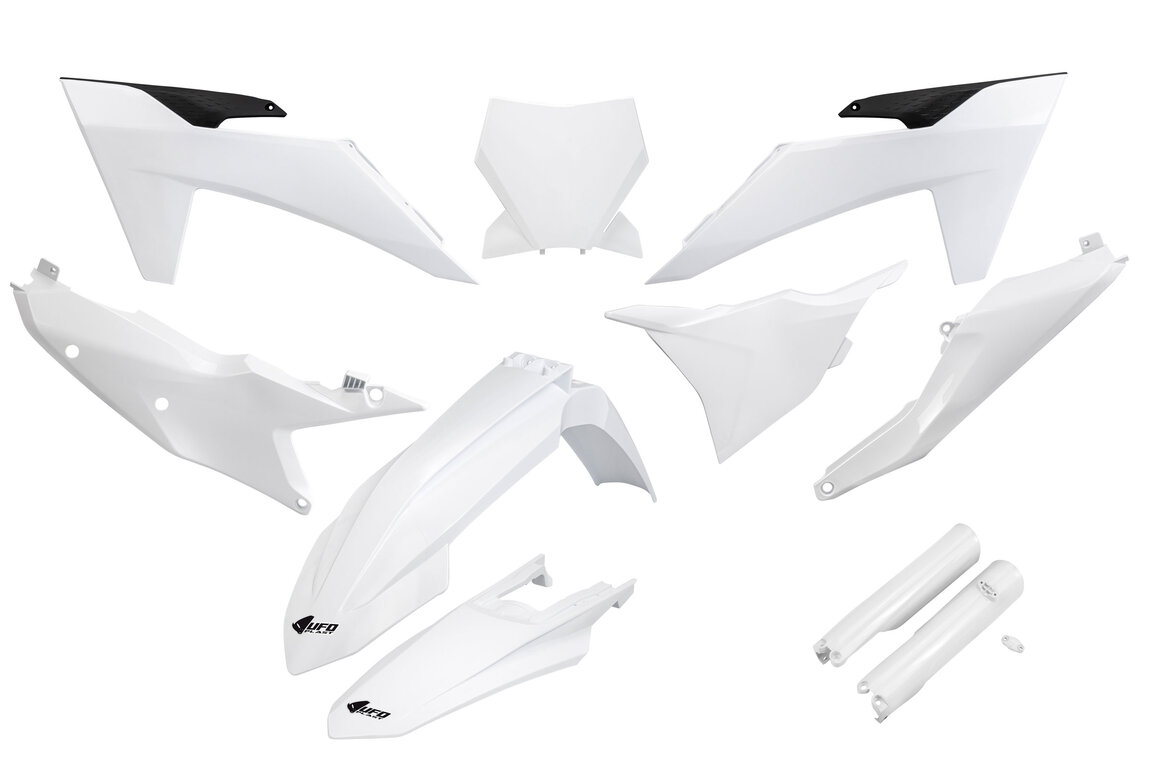 UFO White w/Forks Plastic Kit for 22-24 KTM SX, SXF, XC, XCF