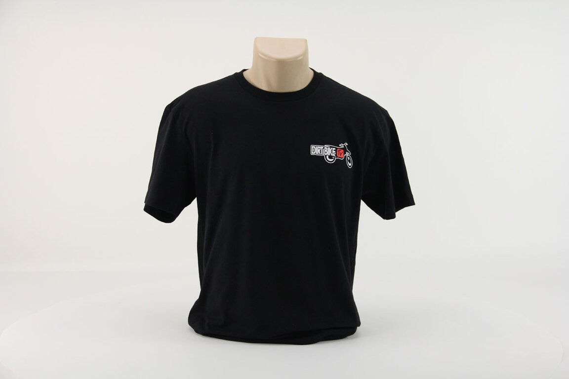 Large  DirtBike TV Black T-Shirt 360 view.