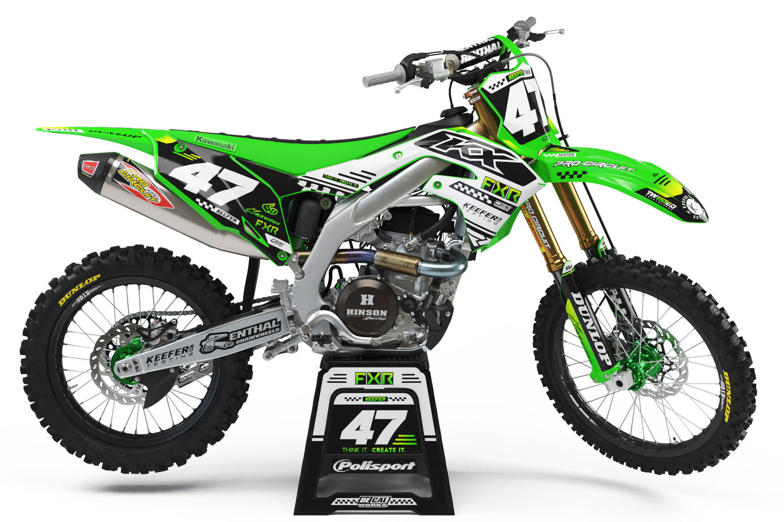 Kawasaki KX450F Green/Black AK471 Number Plate Graphics Kit with Airbox